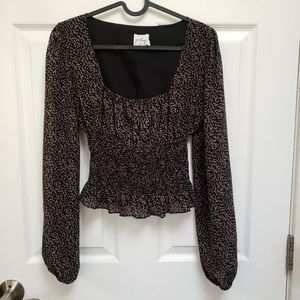 Princess Polly Black Zander Square Neck Peasant Cropped Smocked Blouse